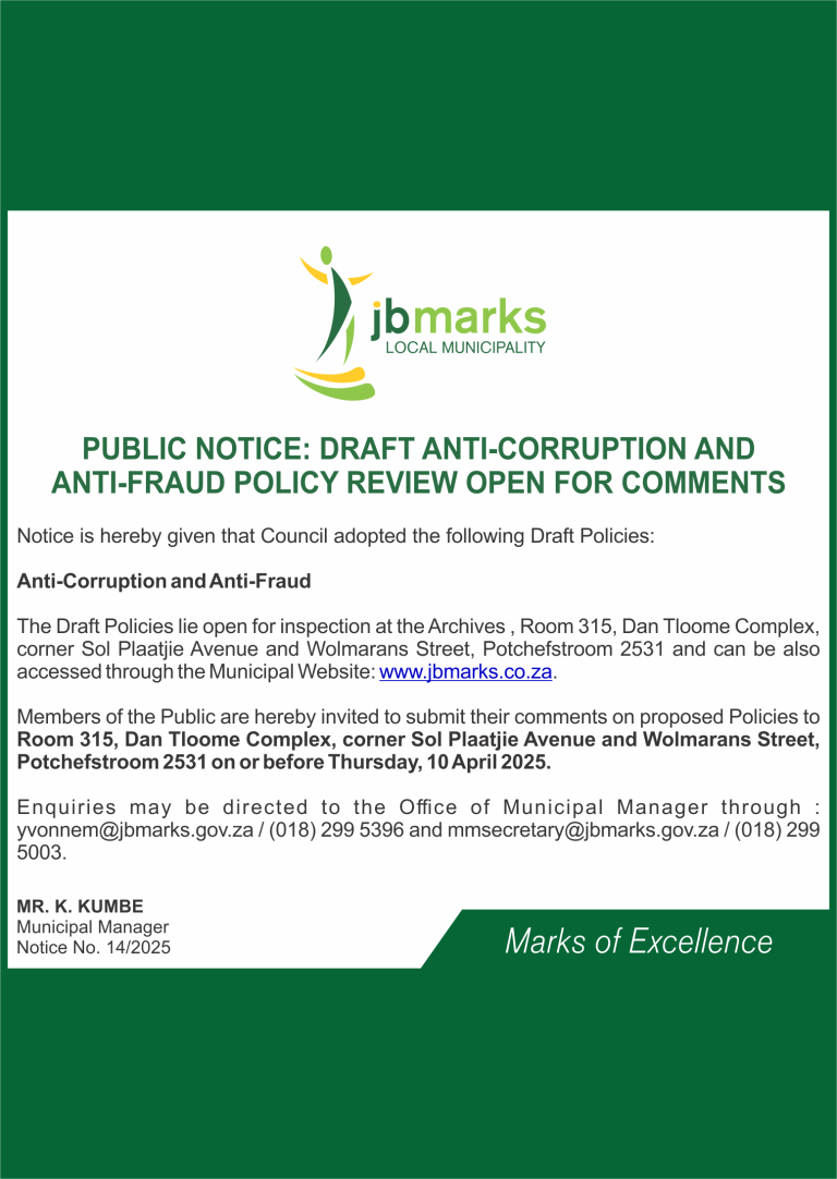 WS - PUBLIC NOTICE - DRAFT ANTI-CORRUPTION AND ANTI-FRAUD POLICY REVIEW OPEN FOR COMMENTS