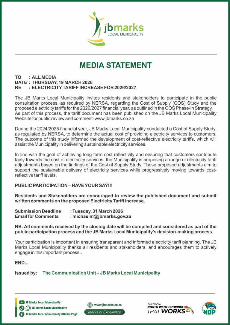 PUBLIC NOTICE - ELECTRICITY TARIFF INCREASE FOR 2026-2027 - 19 MARCH 2026