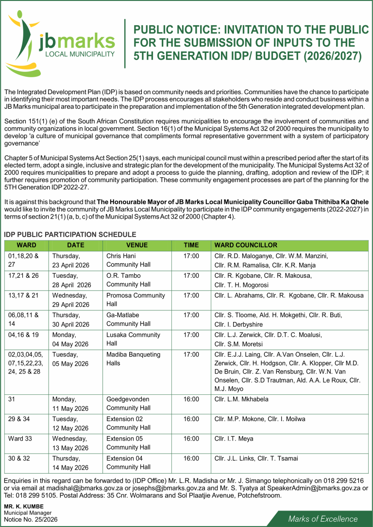INVITATION TO THE PUBLIC FOR THE SUBMISSION OF INPUTS TO THE 5TH GENERAT...