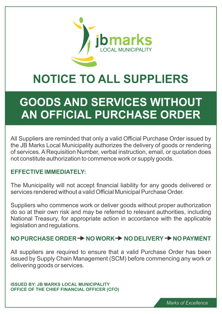 NOTICE TO ALL SUPPLIERS - GOODS AND SERVICES WITHOUT AN OFFICIAL PURCHAS...