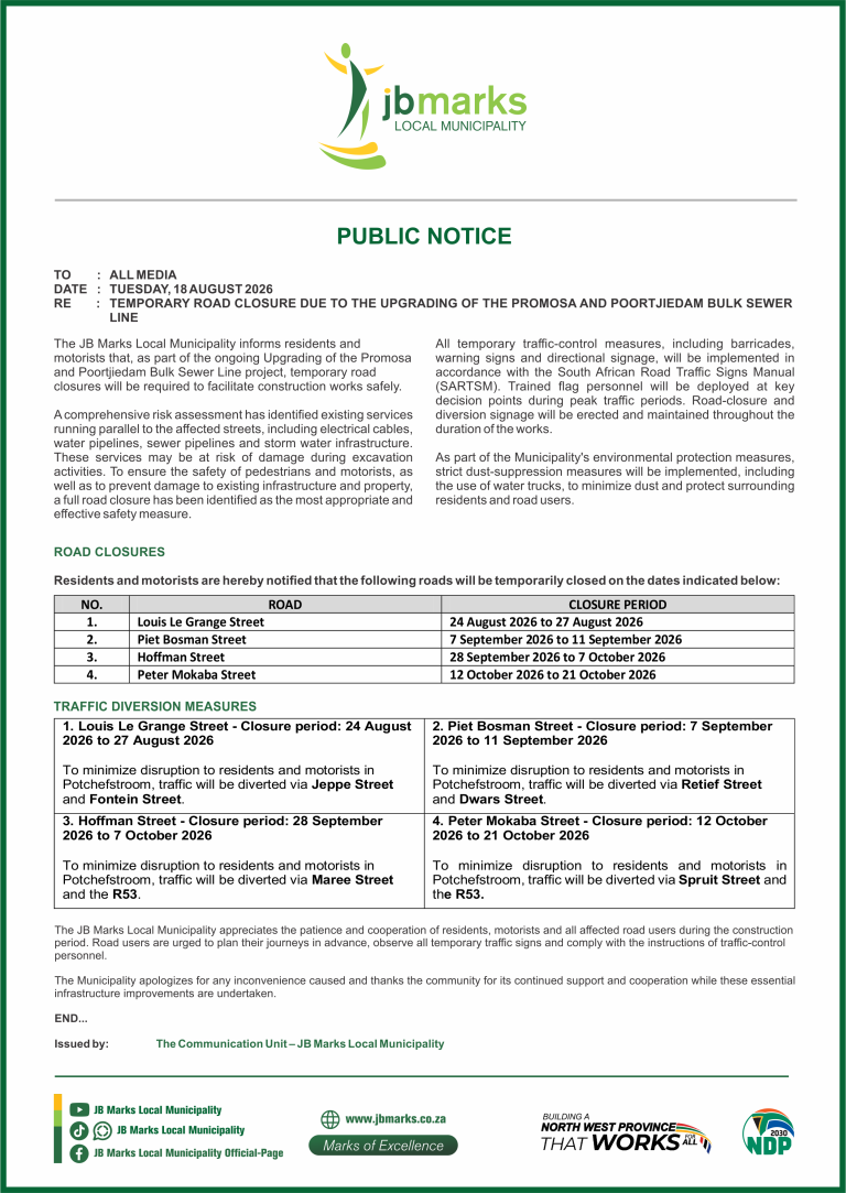 WS PUBLIC NOTICE - TEMPORARY ROAD CLOSURE DUE TO THE UPGRADING OF THE PR.._